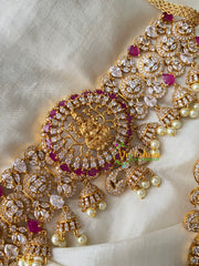 Premium AD Stone Lakshmi High Neck Choker-Red-G4590