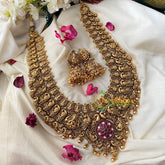 Premium Antique Temple Haram -AD Stone Layer Lakshmi haram-G4454