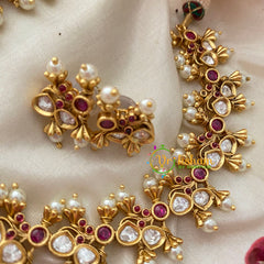 Simple AD Stone Short Neckpiece-Red White-G4540