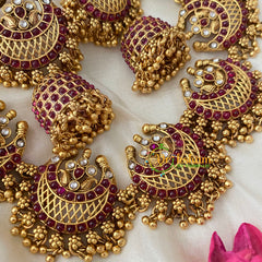 Antique AD Stone Chandbali Choker Short Neckpiece-Red-G4538