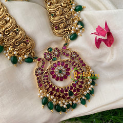 American Diamond Gold Look Alike Haram-Green Bead -G4548