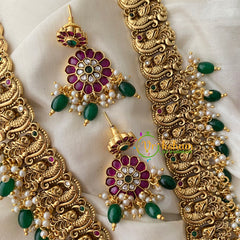 American Diamond Gold Look Alike Haram-Green Bead -G4548