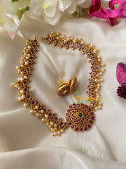 AD Stone Pearl High Neck Choker-Red Green-G4981