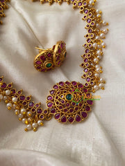 AD Stone Pearl High Neck Choker-Red Green-G4981