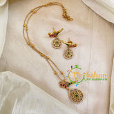 Premium AD Stone Pendant Chain Neckpiece -Red Green Chakra -G10696