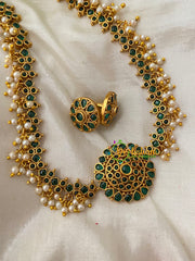 AD Stone Pearl High Neck Choker-Green-G4983