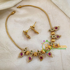 Premium Red White Green Maanga AD Stone Choker Short Neckpiece-G10690