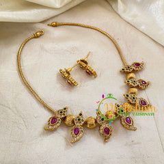 Premium Red White Green Maanga AD Stone Choker Short Neckpiece-G10690