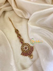 Premium AD Stone Maang Tikka-Red White -G8077