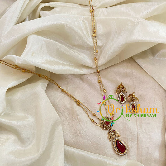Premium Red AD Stone Pendant Chain Neckpiece -Tilak -G10705