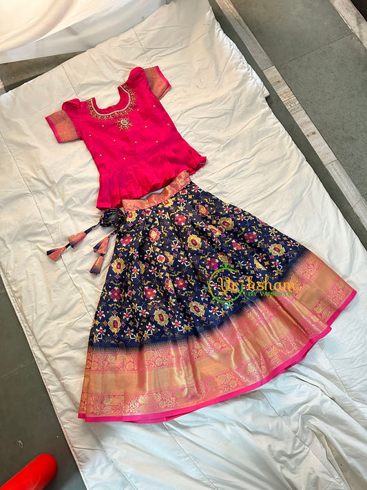Pink with Blue Indian Traditional Girls Lehenga-VS1124