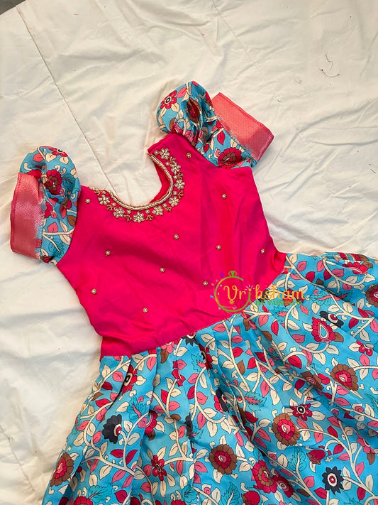 Pink with Light Blue Indian Traditional Dress for Girls- Girls Gown -VS1244