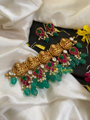 Jadau Kundan High Neck Choker-Green Bead-J587