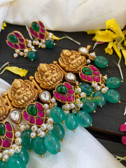 Jadau Kundan High Neck Choker-Green Bead-J587