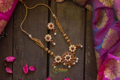 Gold Look Alike Premium Quality Kemp Neckpiece- Red-White-G599