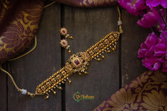 Golden High Neck Choker with Red Stone-G606