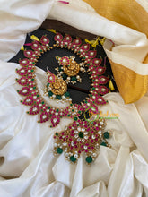 Jadau Kundan maanga Neckpiece-Green Bead-J595