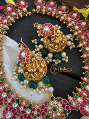 Jadau Kundan maanga Neckpiece-Green Bead-J595