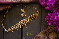 Peacock High Neck Choker with Red stones-G221