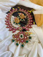 Jadau Kundan maanga Neckpiece-Green Bead-J595