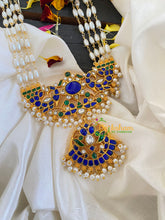 Blue Jadau Kundan Pendant Rani Har Pearl Malai-J585