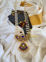 Blue Jadau Kundan Pendant Rani Har Pearl Malai-J585