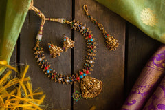 Kemp Short Lakshmi Set with tikka - Navaratna-G574