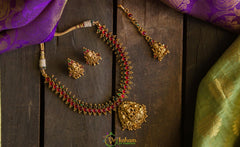 Kemp Short Lakshmi Set with tikka - Red-Green-G587