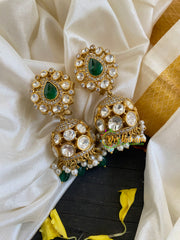 Precious Jadau Kundan Jhumkas -Green White-J604