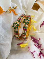 Precious Kundan Jadau Screw Bangle-Pink Green White-J560