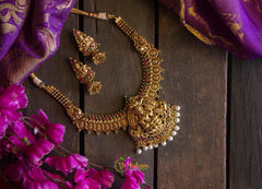 Golden Short Coin Lakshmi piece with Red and Green Stones - G208