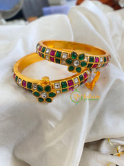 Precious Kundan Jadau Screw Bangle-Pink Green White-J560