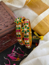 Precious Kundan Jadau Screw Bangle-Pink Green White-J560