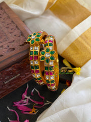 Precious Kundan Jadau Screw Bangle-Pink Green White-J560
