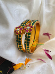 Precious Kundan Jadau Screw Bangle-Green Red-J561