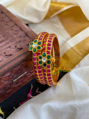 Precious Kundan Jadau Screw Bangle-Pink Green-J559