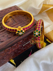 Precious Kundan Jadau Screw Bangle-Pink Green-J559