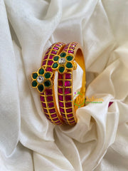 Precious Kundan Jadau Screw Bangle-Pink Green-J559