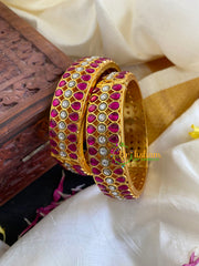 Precious Kundan Jadau Screw Bangle-White Pink-J558