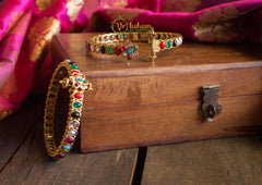 Simple Openable Flower Center Navratna Bangles - A pair-G617