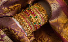 Center Golden Lakshmi Matt Big Kemp Bangles - A pair-G618