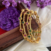 Premium AD Stone Bangles Red Green -Circles-G6818