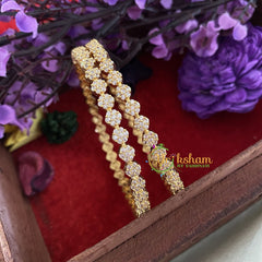 Premium AD Stone Bangles -White- Floral-G6819