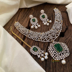 Green Bridal American Diamond Short Neckpiece -G10827