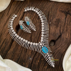 Light Blue Bridal American Diamond Short Neckpiece -G10809