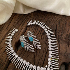 Light Blue Bridal American Diamond Short Neckpiece -G10809