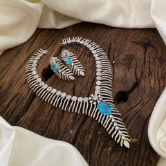 Light Blue Bridal American Diamond Short Neckpiece -G10809