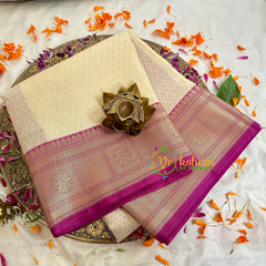 Half White with Purple Kora Muslin Saree-VS1705