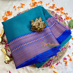 Peacock Blue Kora Muslin Saree-VS1706