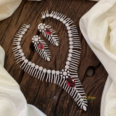 Red Bridal American Diamond Short Neckpiece -G10811